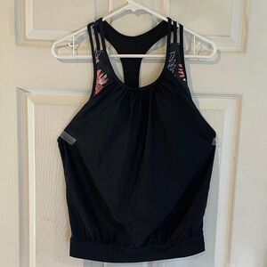 Yonique Size small Black and Coral Floral Tank Top or Swim suit top